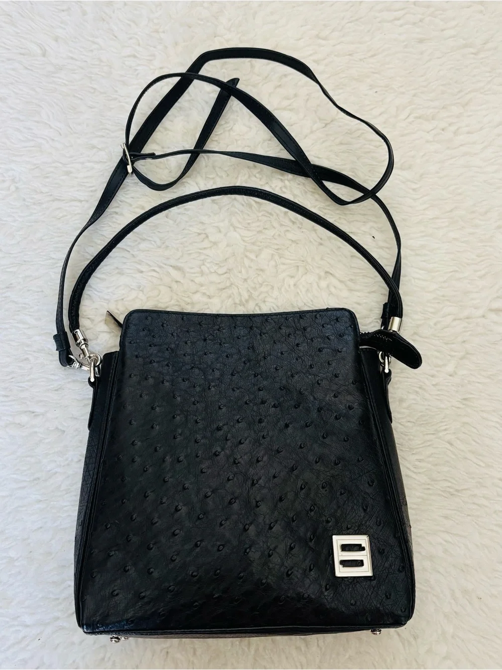 Celencee Genuine Ostrich Black Leather Multifunction Bag